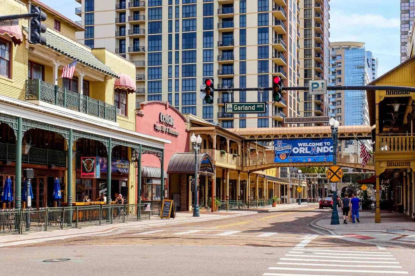Vibrant Downtown Orlando street with local dining and entertainment
